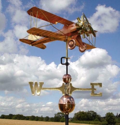 Bi-Plane Dubbeldekker Windrichtingsvliegtuig windvaan Koper, Tuin en Terras, Tuinwanddecoratie, Nieuw, Ophalen of Verzenden