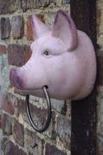 Gepatineerde gietijzeren varkenskop (handdoekhouder), Tuin en Terras, Tuinwanddecoratie, Ophalen of Verzenden, Zo goed als nieuw