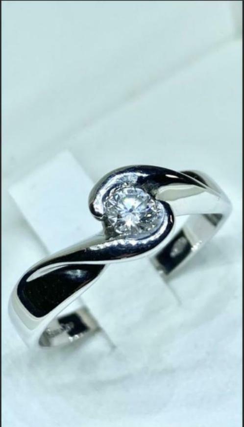 donna oro - 18kt wit gouden ring -0.20ct diamant maat 55, Handtassen en Accessoires, Ringen, Zo goed als nieuw, Dame, 20 of groter