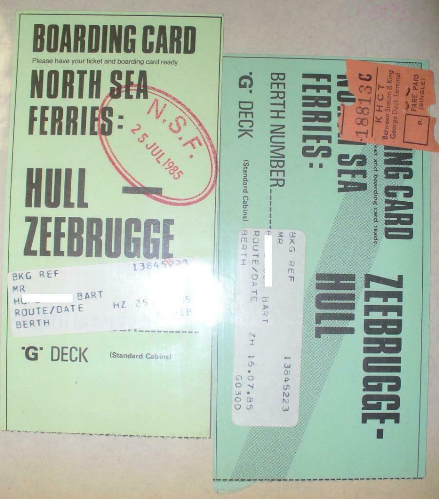 2 CARTES D'EMBARQUEMENT D'OCCASION FERRIES HULL-ZEEBRUGGE, Enlèvement ou Envoi, Utilisé, Bateau à moteur, Ustensile