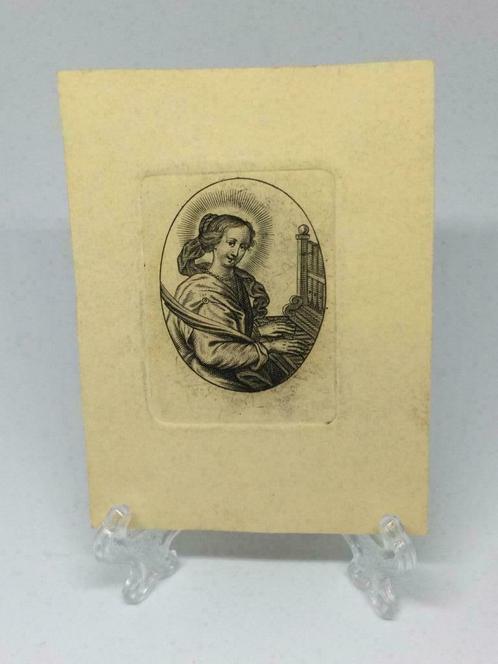 Gravure C.Galle 1576-1650 - Miss avec épinette, Antiquités & Art, Art | Eaux-fortes & Gravures, Enlèvement ou Envoi
