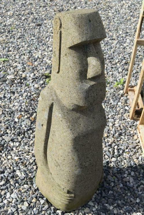 Sculptuur, Moaî standbeeld in natuursteen (Hoogte 1.03m), Tuin en Terras, Tuinbeelden, Gebruikt, Overige typen, Steen, Ophalen