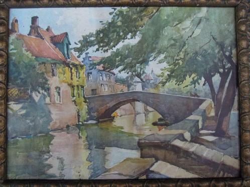 schilderij aquarelle A. Marc, Brugge "Pont du cheval" Bruges, Antiek en Kunst, Kunst | Schilderijen | Klassiek, Ophalen of Verzenden