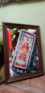 Zeldzaam houten kader reclamespiegel biermerk Estrella Damm, Verzamelen, Reclamebord, Zo goed als nieuw, Verzenden