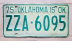 Plaque d'immatriculation Oklahoma 1975, Collections, Marques automobiles, Motos & Formules 1, Utilisé, Enlèvement ou Envoi, Voitures