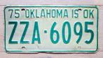 Nummerplaat van Oklahoma 1975 / Licence plate Oklahoma USA, Verzamelen, Ophalen of Verzenden, Gebruikt, Auto's