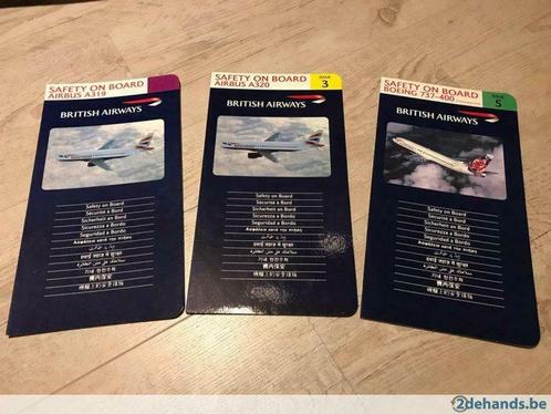 3 x Safety cards - British Airways A319/A320/737-400, Collections, Aviation, Neuf, Enlèvement ou Envoi