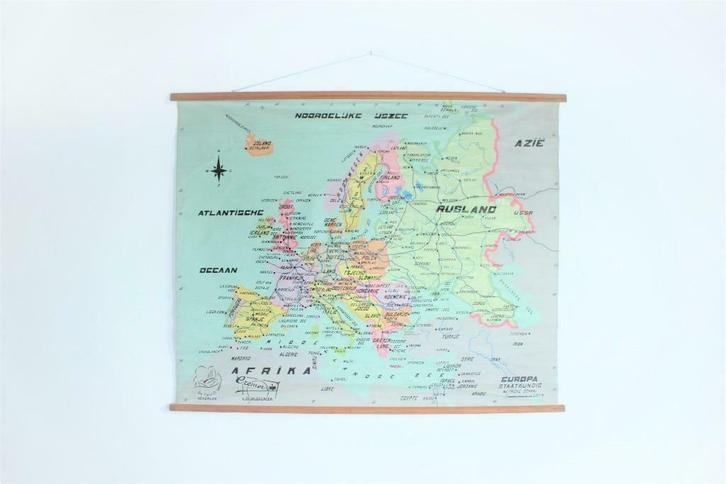 Oude schoolkaart Europa, jaren '50, Antiek en Kunst, Curiosa en Brocante, Ophalen of Verzenden