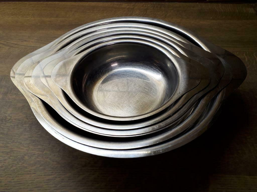 6 in elkaar passende inox schalen zie beschrijving, Overige materialen, Gebruikt, Schaal, Rond