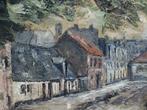 Antiek schilderij oud stadsgezicht in mooie houten lijst, Ophalen