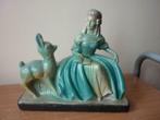 Art Deco beeldje vrouw met hert gips, Antiek en Kunst, Ophalen of Verzenden