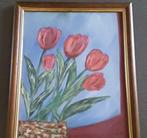 Schilderijtje met rode tulpen door A. S., Antiek en Kunst, Ophalen of Verzenden