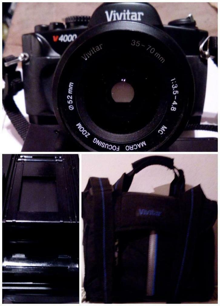 Vivitar V4000 Camera + 2 Lenzen + 2 Flitsers + Tas, Audio, Tv en Foto, Fotocamera's Analoog, Zo goed als nieuw, Ophalen of Verzenden