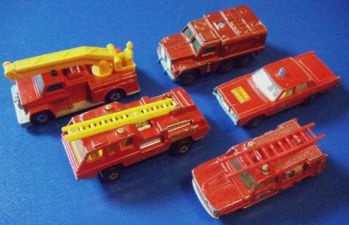1 Voiture + 4 Camions de Pompiers: Matchbox ou Majorette, Collections, Jouets miniatures, Utilisé, Enlèvement ou Envoi
