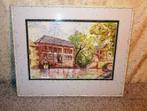 Mooi geschilderd Aquarel 'Huis bij de Rivier' - Robberecht, Ophalen of Verzenden