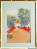 Zijdeschilderij Ngoc Son Pagoda Hanoi F128, Ophalen of Verzenden