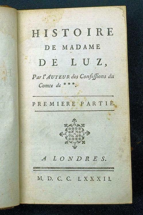 Duclos 1782 Histoire de Madame de Luz, Antiek en Kunst, Antiek | Boeken en Manuscripten, Ophalen of Verzenden