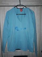 Blauwe zwangerschap t shirt met lange mouwen, large, Chemise ou Top, Bleu, Porté, Taille 42/44 (L)