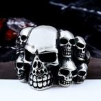 Edelstalen skull ring - Multi Skull, Handtassen en Accessoires, Nieuw, Dame of Heer, IJzer of Staal, Zilver