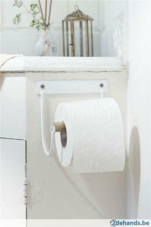 Toilet paper holder w/wooden roll ~Wit~ landelijk, Maison & Meubles, Salle de bain | Linge de bain & Accessoires, Neuf, Autres types