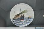 grand plat mural bateau peint main signé Marlier, Antiquités & Art, Antiquités | Céramique & Poterie