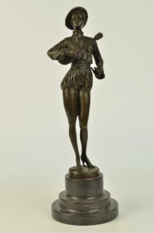 MILO Statue Bronze "Le joueur de mandoline" H: 39cm, Antiquités & Art, Art | Sculptures & Bois, Enlèvement ou Envoi