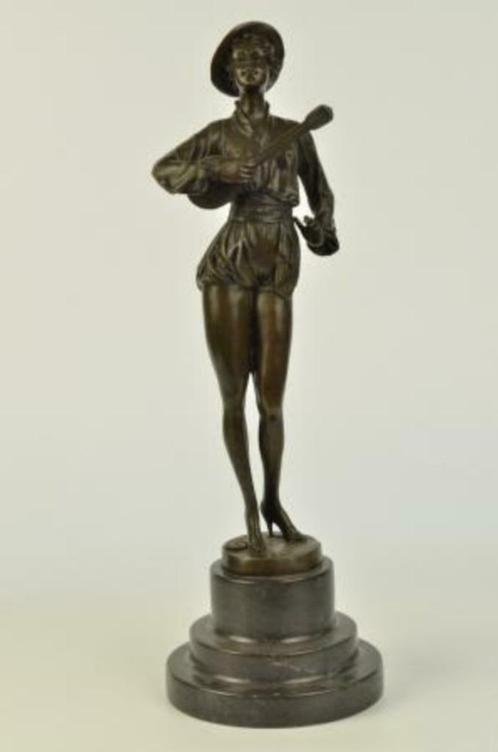 MILO bronzen beeld "De mandoline speler" H: 39 cm, Antiek en Kunst, Kunst | Beelden en Houtsnijwerken, Ophalen of Verzenden