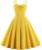 Swingdress geel polkadot maat 46 (valt ruim) vintage retro, Jaune, Taille 46/48 (XL) ou plus grande, Sous le genou, Enlèvement ou Envoi