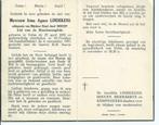 RP Irma Agnes Lindekens  1892-1957, Carte de condoléances, Envoi