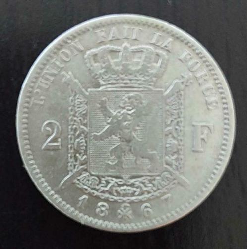 Belgium 1867 - 2 Fr. FR Zilver - Leopold II - Morin 169 -ZFr, Timbres & Monnaies, Monnaies | Belgique, Monnaie en vrac, Argent