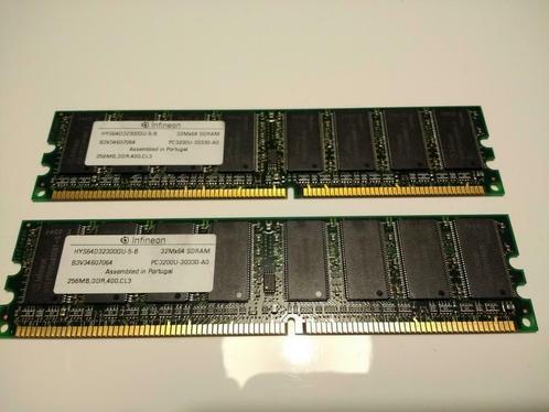 Infineon 2x 256MB DDR PC3200 400 CL3, Computers en Software, RAM geheugen, Zo goed als nieuw, 1 GB of minder, DDR, Ophalen of Verzenden