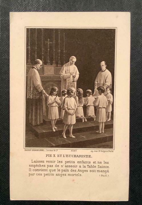Prentje Pius X en de Eucharistie - Eerste Heilige Mis 1915, Verzamelen, Bidprentjes en Rouwkaarten, Bidprentje, Verzenden
