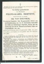 RP Frans-Karel Mertens Provinciaal RaadslidBurgemeester Boom, Verzamelen, Bidprentjes en Rouwkaarten, Verzenden, Rouwkaart