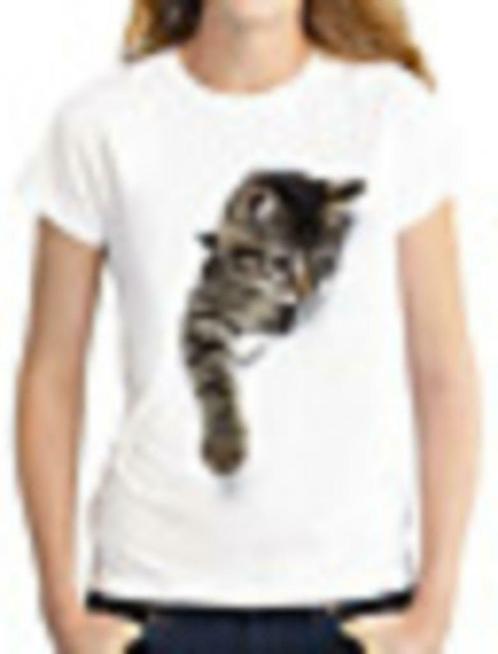 T-shirt avec chat, Kleding | Dames, T-shirts, Nieuw, Maat 38/40 (M), Wit, Korte mouw, Verzenden