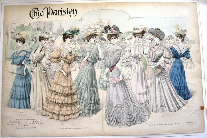 Prent Chic Parisien 72 Belle Epoque Mode A62-28, Antiek en Kunst, Kunst | Litho's en Zeefdrukken, Ophalen of Verzenden