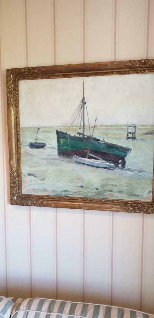 Boten bij Nieuwpoort   door Gaston Haustrate, Antiek en Kunst, Kunst | Schilderijen | Klassiek, Ophalen