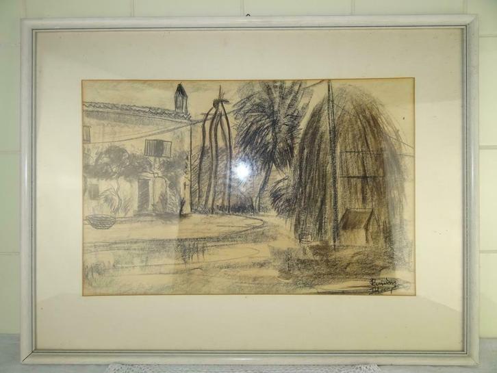 Houtskooltekening Rimini vintage tekening curiosa kunst 1950, Antiek en Kunst, Kunst | Tekeningen en Fotografie, Ophalen of Verzenden