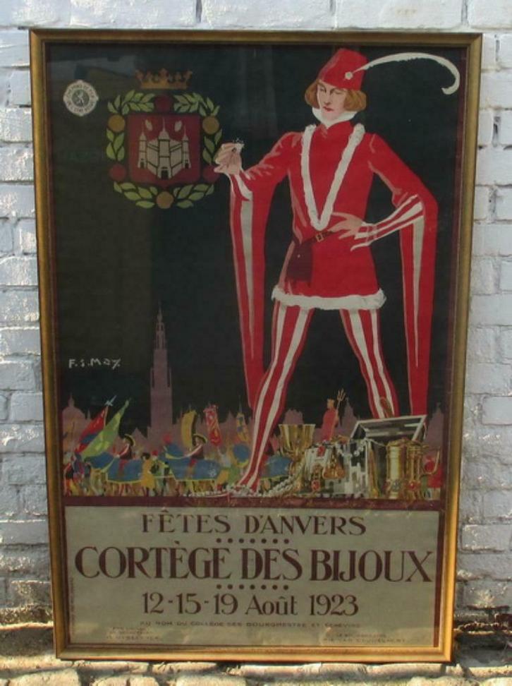 antieke zeldzame affiche Antwerpen Juwelenstoet 1923, Antiek en Kunst, Kunst | Litho's en Zeefdrukken, Ophalen