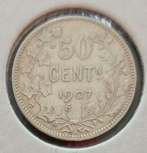 Belgium 1907 - 50 Cent VL Zilver/Leopold II/Morin 203, Timbres & Monnaies, Monnaies | Belgique, Monnaie en vrac, Argent, Argent