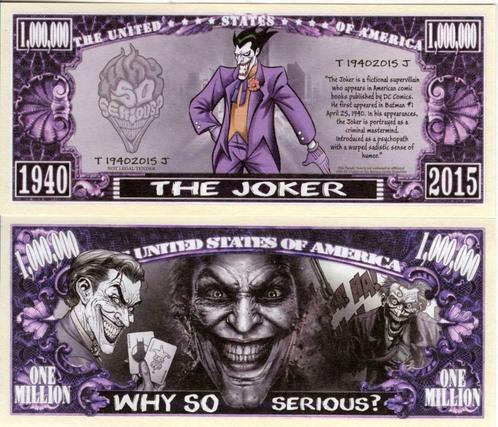 USA 1 million $ bankbiljet The Joker (DC Comics) NIEUW & UNC, Postzegels en Munten, Bankbiljetten | Amerika, Los biljet, Noord-Amerika