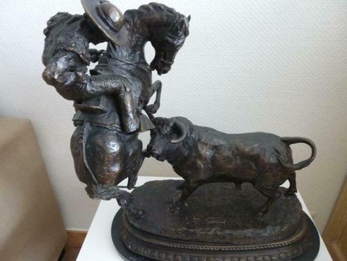 bronzen beeld stier met stierenvechter op paard, Antiek en Kunst, Kunst | Beelden en Houtsnijwerken, Ophalen