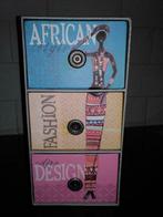 Staande doos met 3 schuifjes versierd met African fashion, Huis en Inrichting, Ophalen of Verzenden, Zo goed als nieuw