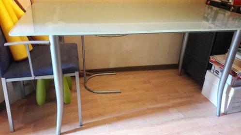 Table en verre sablé et inox, Huis en Inrichting, Tafels | Eettafels, Gebruikt, Vijf personen of meer, Rechthoekig, Glas, Kunststof