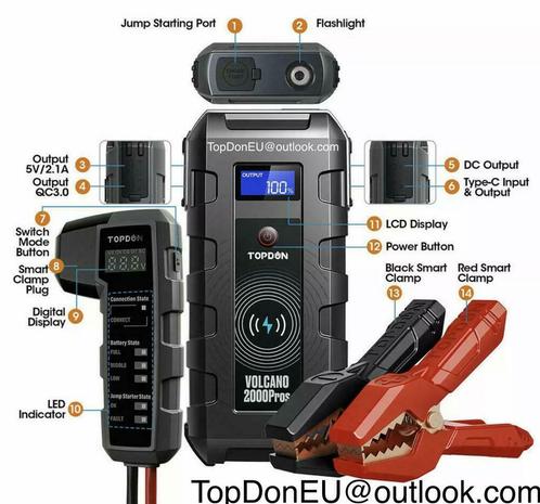 TopDon 2000 ProS batterie de démarrage tout compris, Autos : Divers, Outils de voiture, Enlèvement ou Envoi
