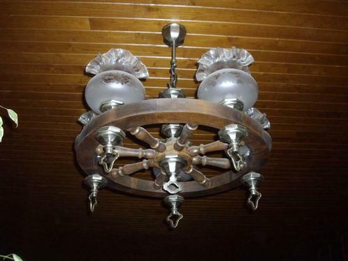 LUSTRE RUSTIQUE, Huis en Inrichting, Lampen | Kroonluchters, Gebruikt, Glas, Hout, Ophalen