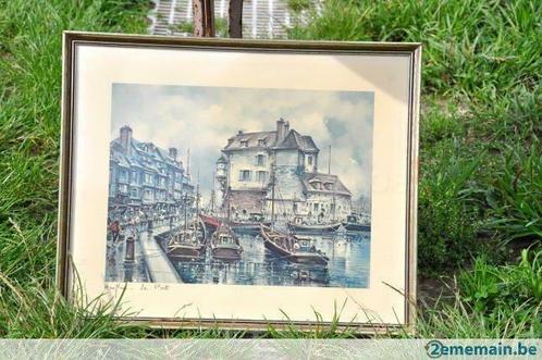 reproduction port de honfleur année 1975 avec cadre n°29, Antiek en Kunst, Kunst | Overige Kunst