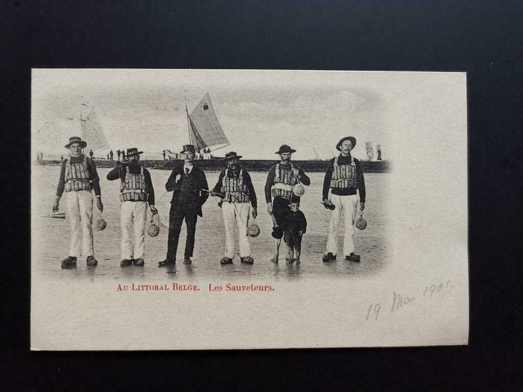 Littoral belge, sauveteurs en équipement , autour de 1900, Enlèvement ou Envoi, Avant 1920, Affranchie