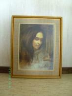 vintage schilderij meisje, Ophalen of Verzenden