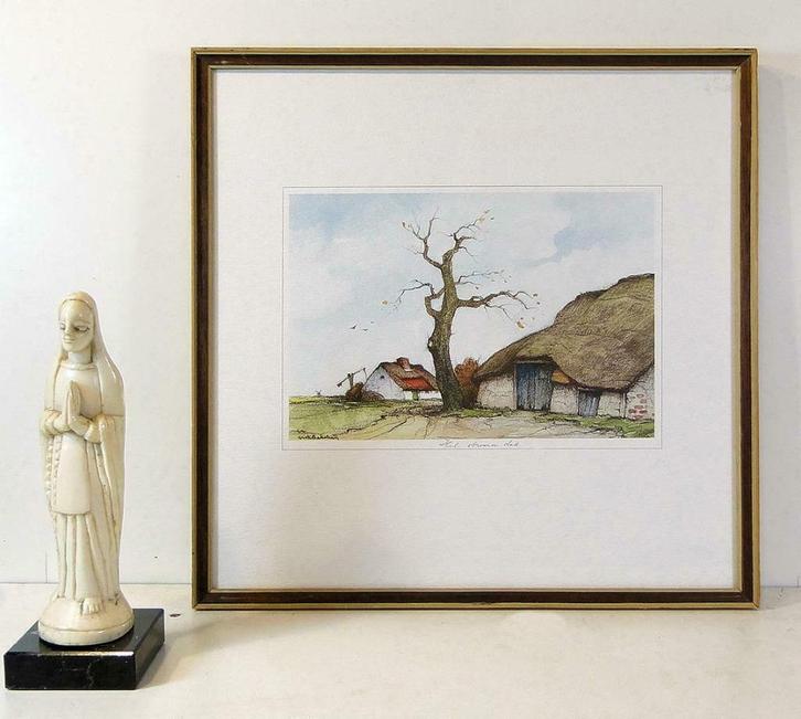 Dirk Baksteen  Het strooien dak in Mol Achterbos, Antiek en Kunst, Kunst | Etsen en Gravures, Ophalen of Verzenden