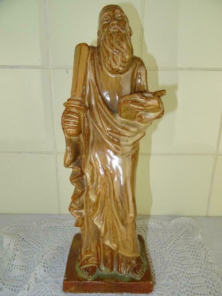 Antiek beeld Mozes aardewerk beeld Mozes met staf en boek, Antiek en Kunst, Antiek | Religieuze voorwerpen, Ophalen of Verzenden